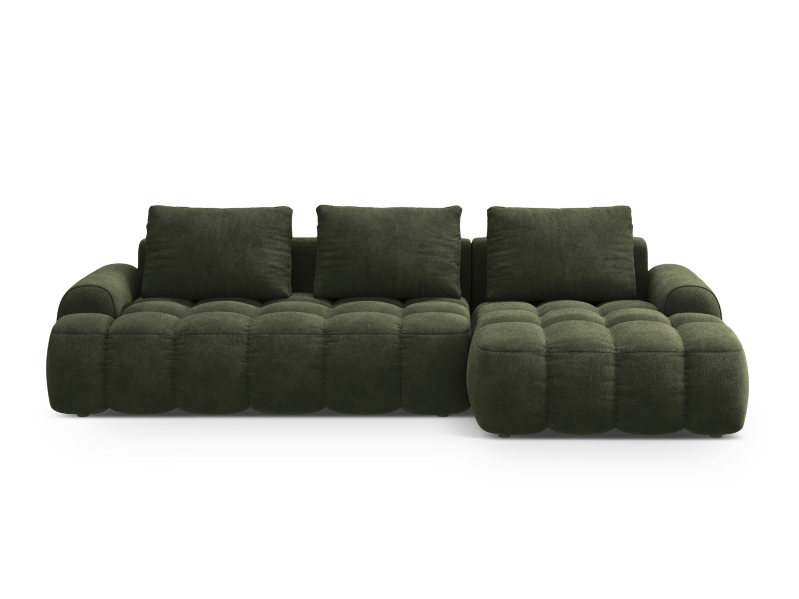 Linz Velour Ecksofa rechts mit Schlaffunktion und Stauraumbox 3 Sitzer 142cm in Green-Vogue präsentiert im Onlineshop von KAQTU Design AG. Bettsofa rechts ist von Cosmopolitan Design