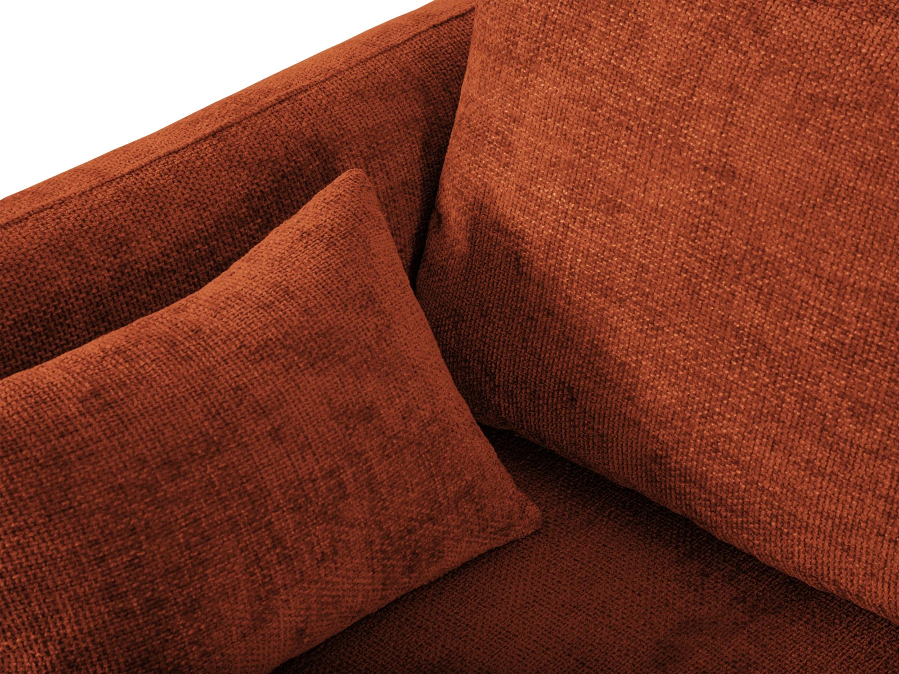 Modernes 4-Sitzer Ecksofa Matera in sanftem Terracotta, ideal für Gästeübernachtungen und mit cleverem Stauraum für mehr Ordnung.