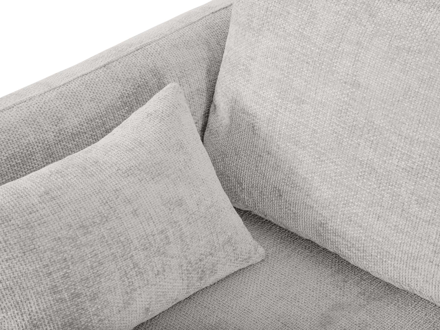 Stylisches 4-Sitzer Ecksofa Matera in zeitlosem Grau, ausgestattet mit Schlaffunktion und cleverem Stauraum für vielseitige Nutzung.