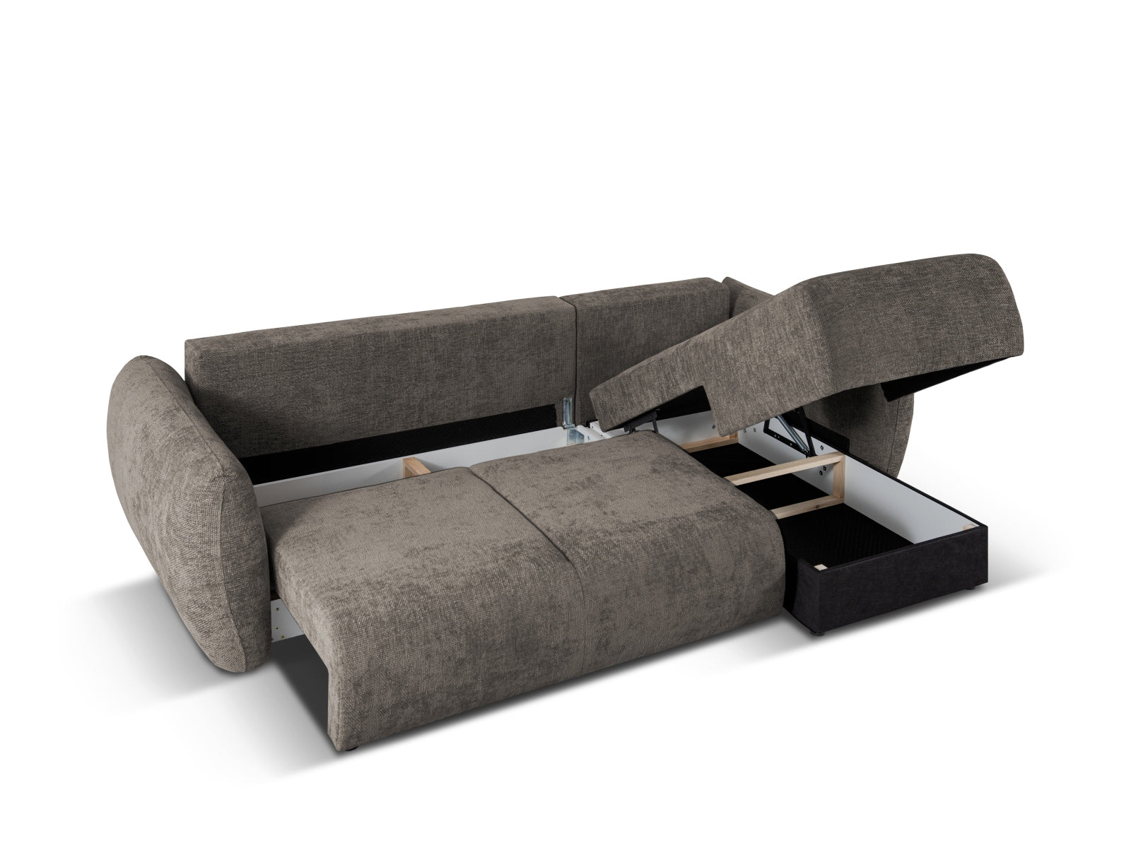Modernes 4-Sitzer Ecksofa Matera in elegantem Design, ideal für Wohnräume, bietet Schlaffunktion und praktischen Stauraum.