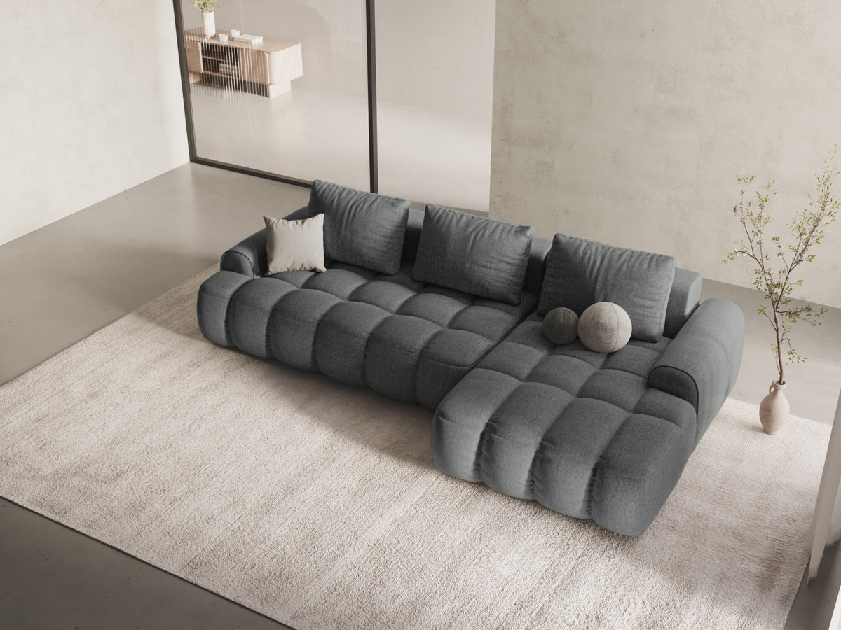 Linz Ecksofa rechts mit Schlaffunktion und Stauraumbox 3 Sitzer 142cm in Grey-Sorella präsentiert im Onlineshop von KAQTU Design AG. Bettsofa rechts ist von Cosmopolitan Design