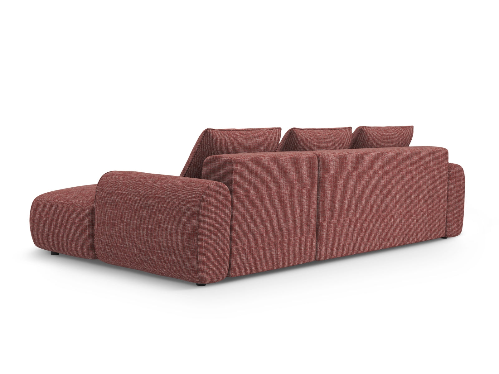 Modernes 3-Sitzer Ecksofa Calma in Rot, rechtsseitig, mit integrierter Schlaffunktion und Stauraum, perfekt für multifunktionale Wohnräume.