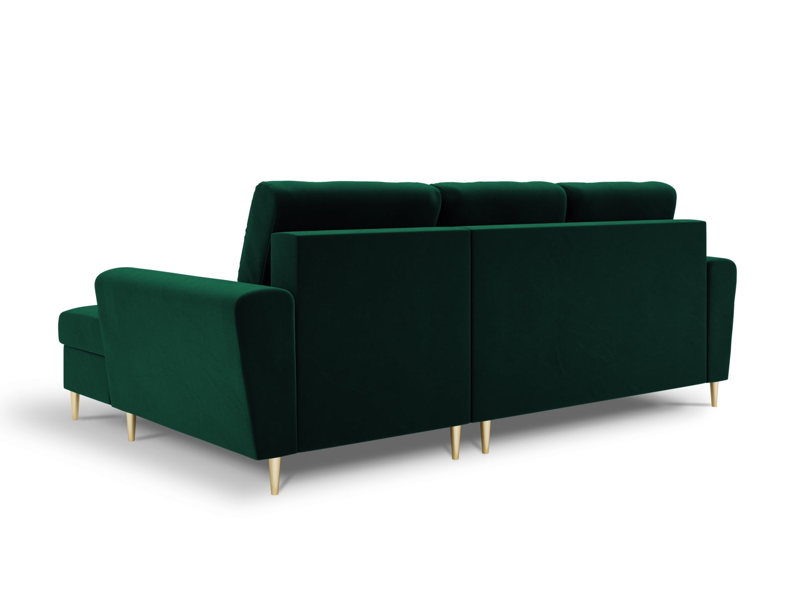 Kyoto Velour Ecksofa rechts mit Schlaffunktion und Stauraumbox 4 Sitzer 145cm in Bottle Green präsentiert im Onlineshop von KAQTU Design AG. Ecksofa rechts ist von Cosmopolitan Design