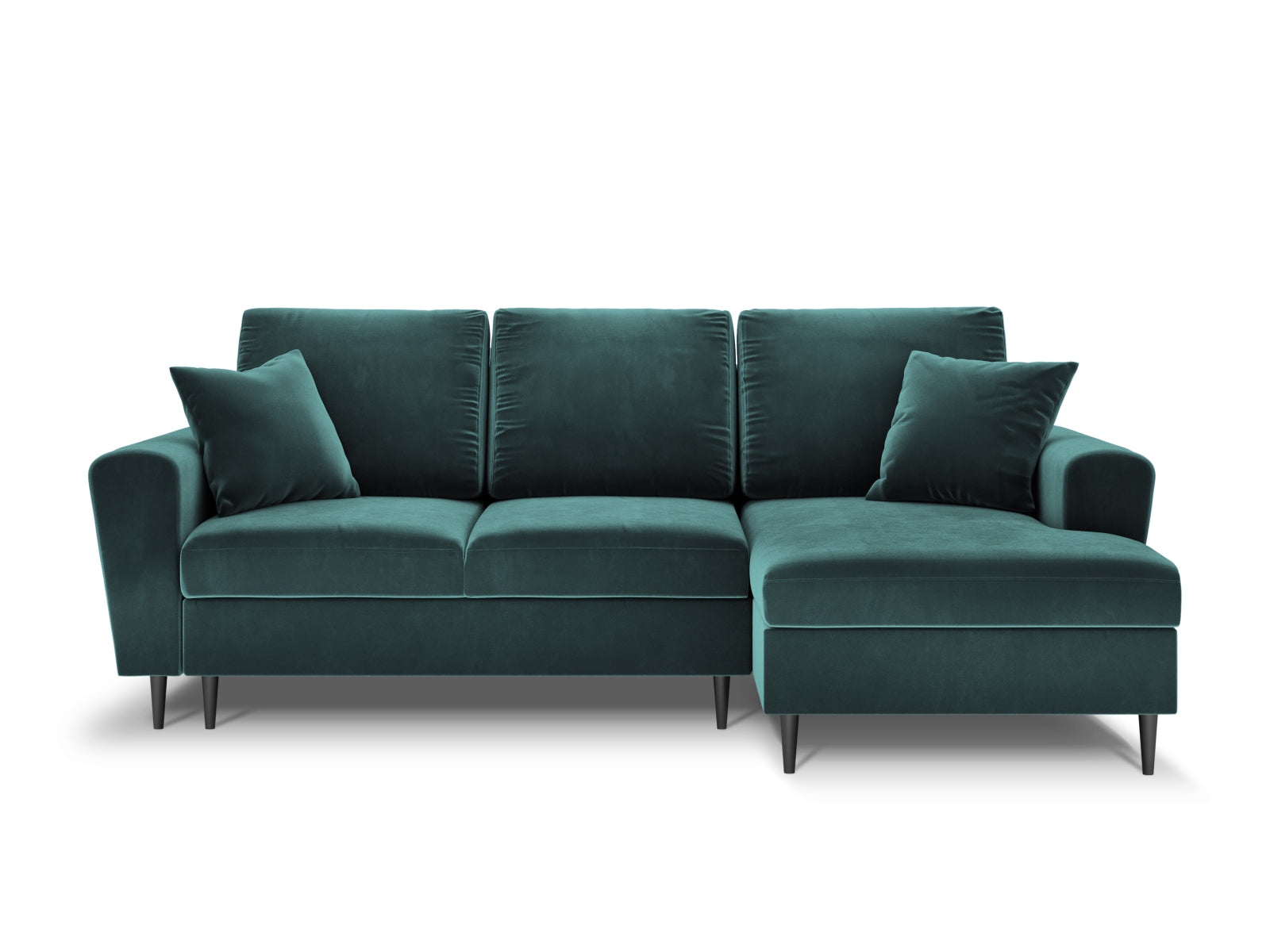 Entdecken Sie das elegante Kyoto Velour Ecksofa rechts mit Schlaffunktion und Stauraum. Ideal für stilvolle Wohnräume und gemütliche Abende.