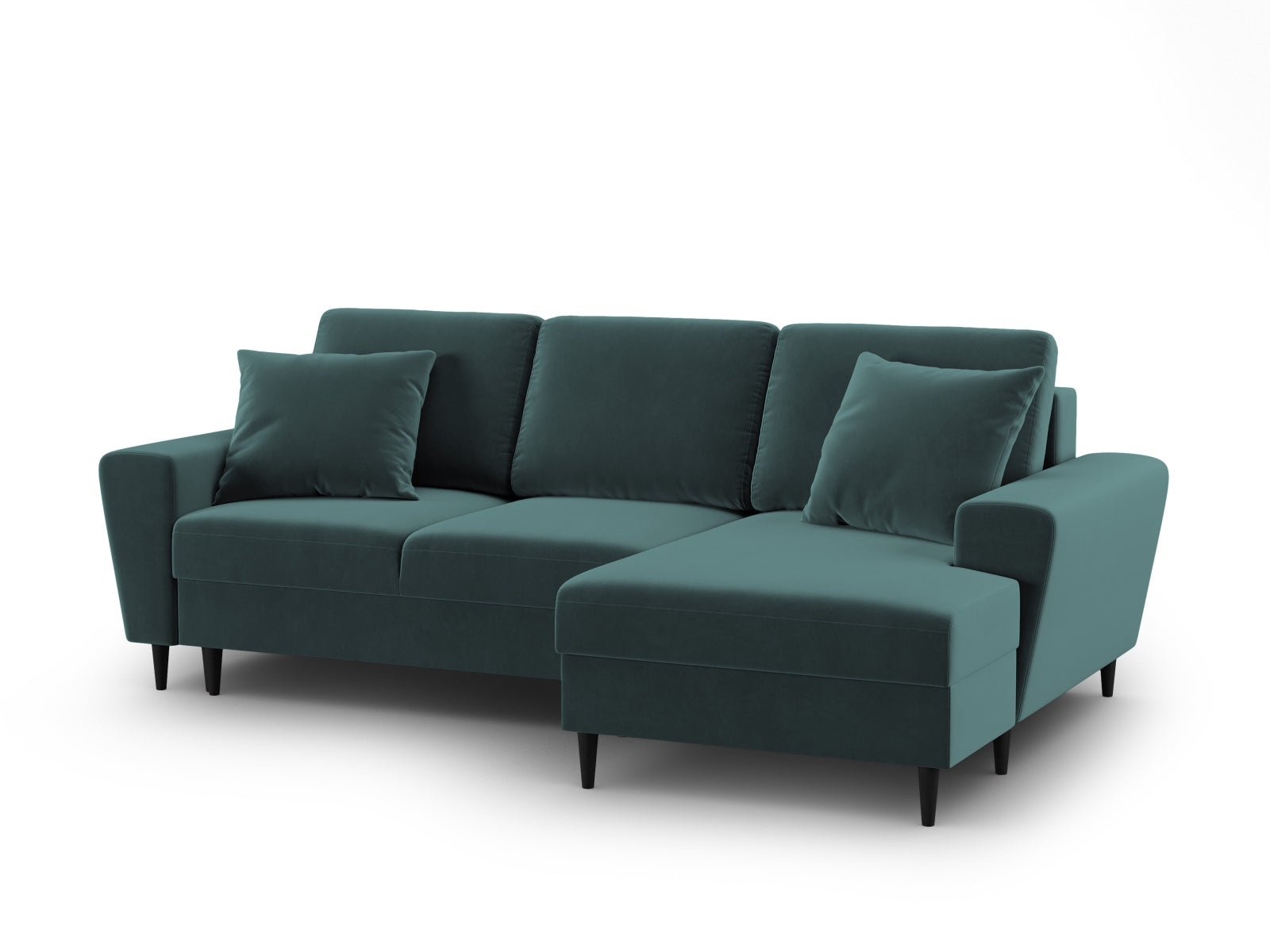 Elegantes Kyoto Ecksofa rechts in Petrol-Riviera, 4-Sitzer mit praktischer Schlaffunktion und Stauraum für zusätzlichen Komfort.
