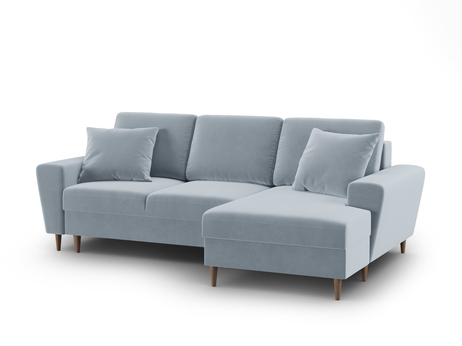 Elegantes Kyoto Ecksofa rechts mit praktischer Schlaffunktion und Stauraum, 4-Sitzer, 145 cm, in ansprechendem Light Blue-Riviera für stilvolle Wohnräume.