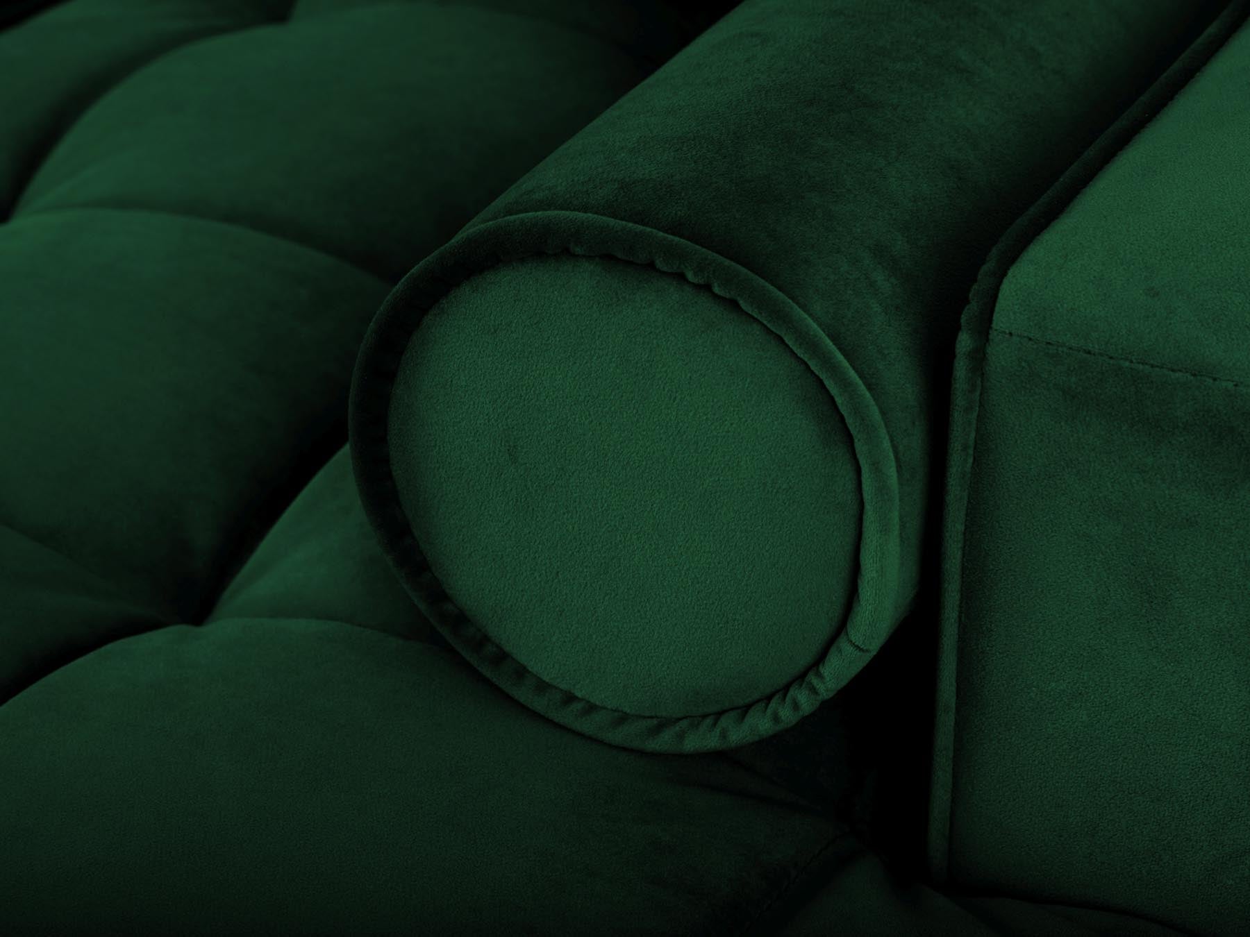 Elegantes 5-Sitzer Ecksofa in stilvollem Dunkelgrün, ideal für Wohnräume, mit komfortabler Schlaffunktion und praktischem Stauraum.