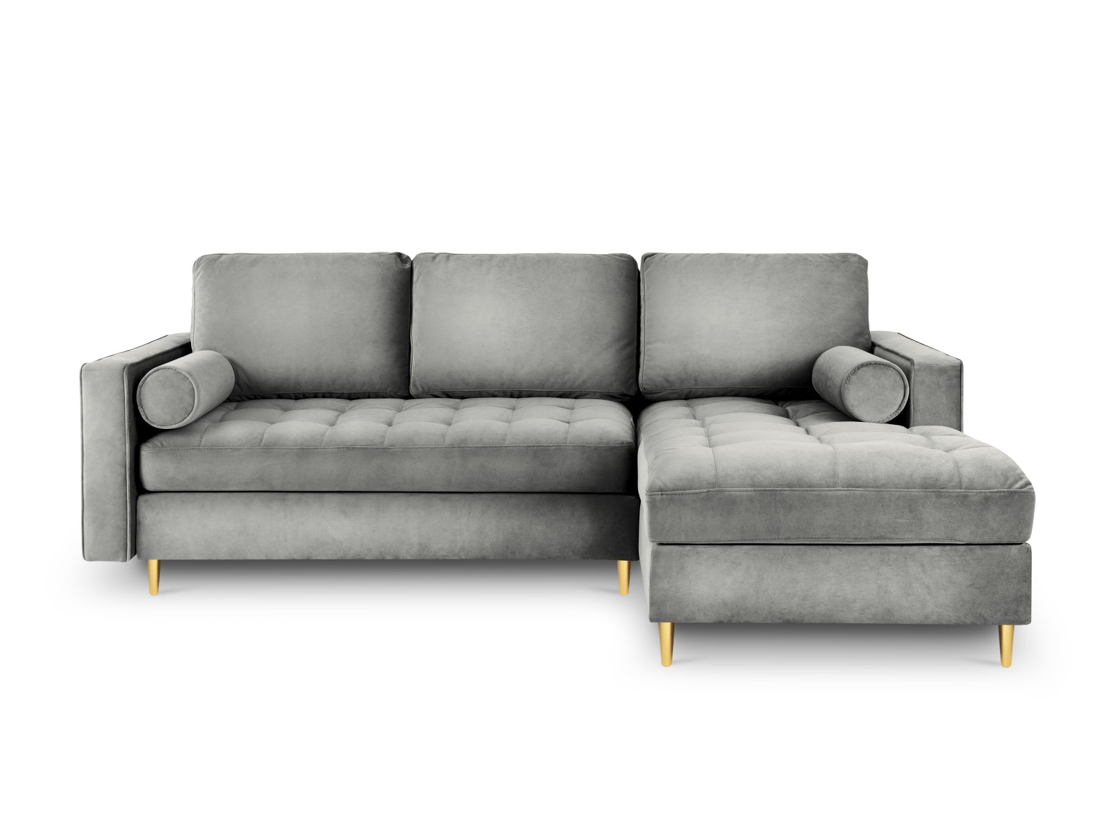 Stylisches 5-Sitzer Ecksofa Aspen in zeitlosem Grau, bietet Schlaffunktion und Stauraum für zusätzlichen Komfort und Funktionalität.