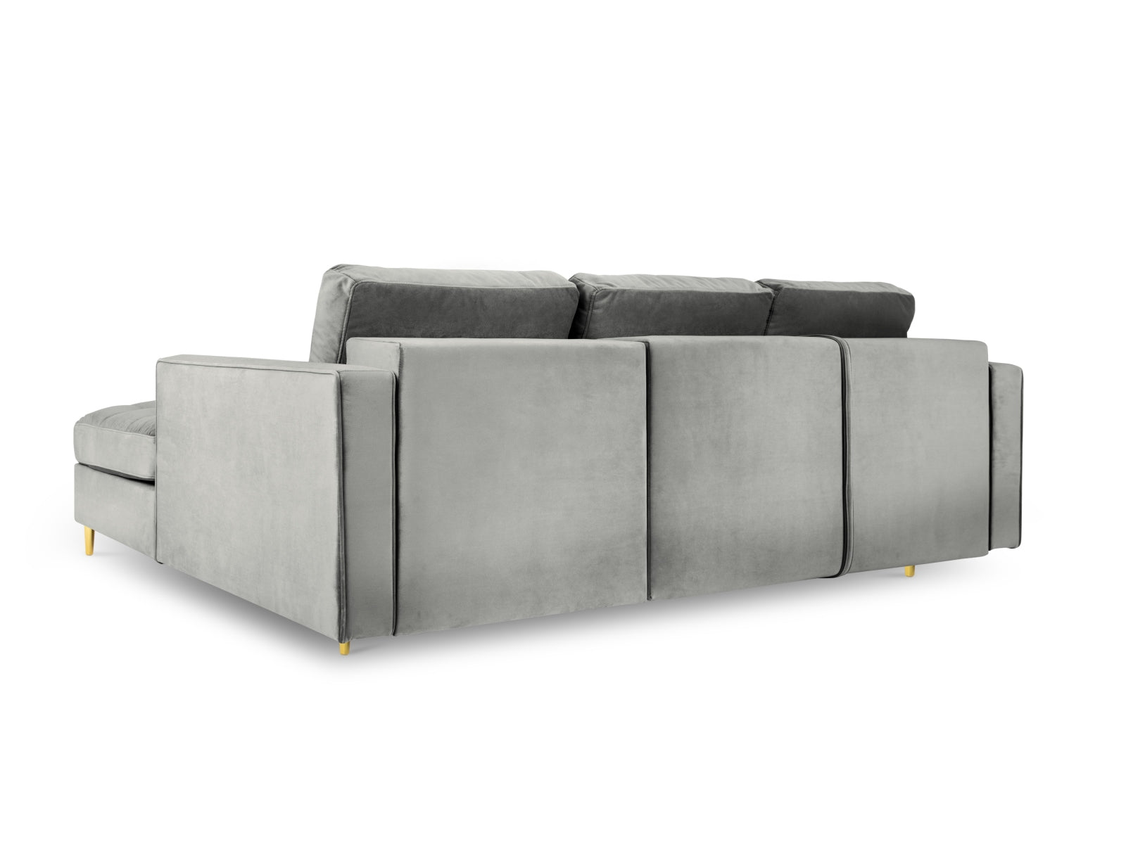 Modernes 5-Sitzer Ecksofa Aspen in elegantem Grau, ausgestattet mit praktischer Schlaffunktion und cleverem Stauraum für vielseitige Nutzung.