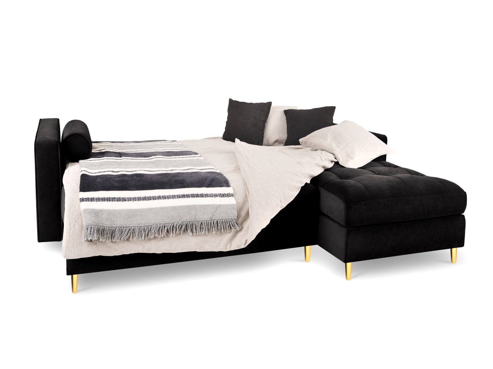 Modernes 5-Sitzer Ecksofa Aspen, rechts, bietet Schlaffunktion und Stauraum für zusätzlichen Komfort und Stil in Ihrem Wohnraum.