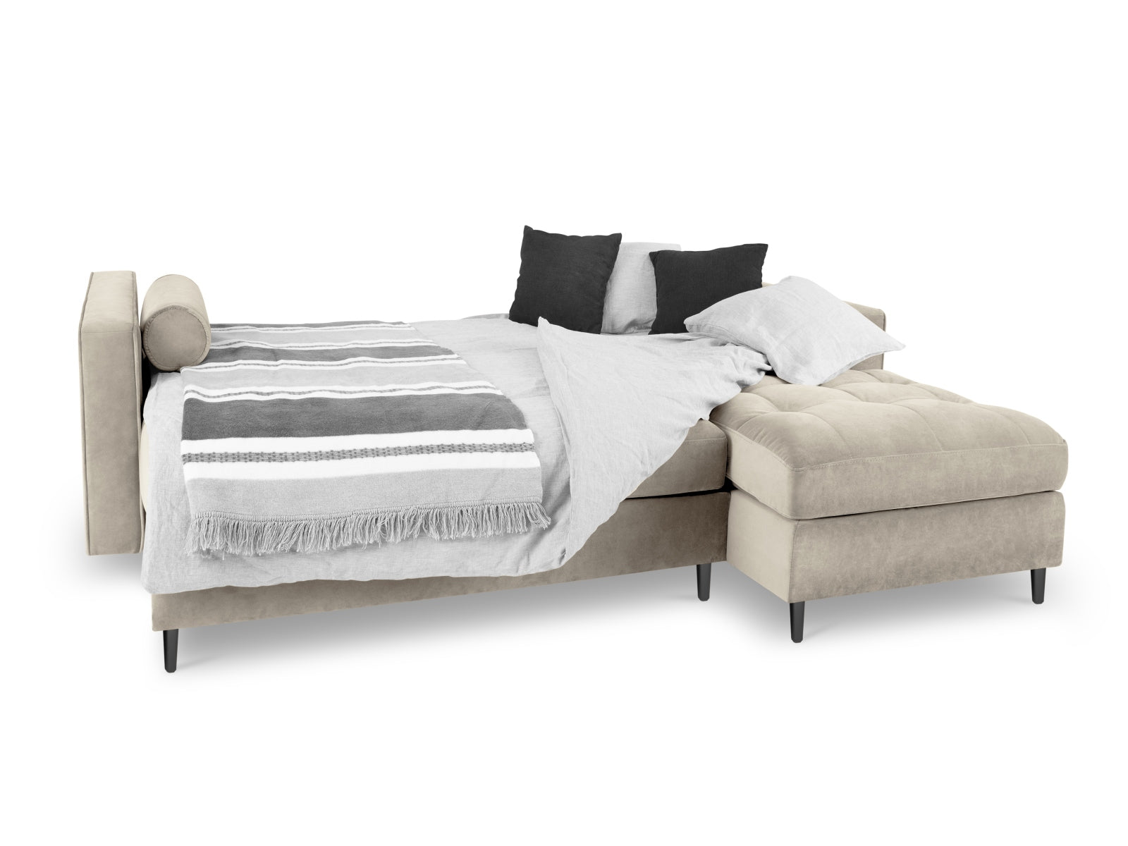 Elegantes 5-Sitzer Ecksofa rechts mit Schlaffunktion und Stauraum in stilvollem Dark Beige-Salvador, ideal für jedes Wohnzimmer.