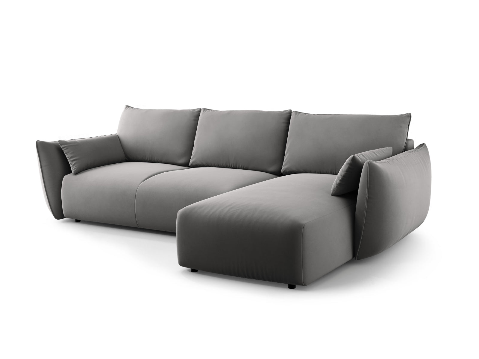Elegantes 4-Sitzer Ecksofa Matera in Grau mit Schlaffunktion und praktischem Stauraum, ideal für moderne Wohnräume.