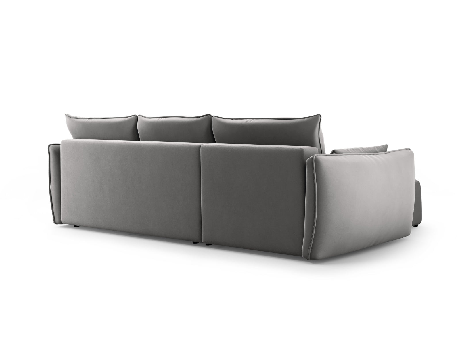 Modernes 4-Sitzer Ecksofa Matera in elegantem Grau, ideal für Wohnräume, bietet Schlaffunktion und praktischen Stauraum.