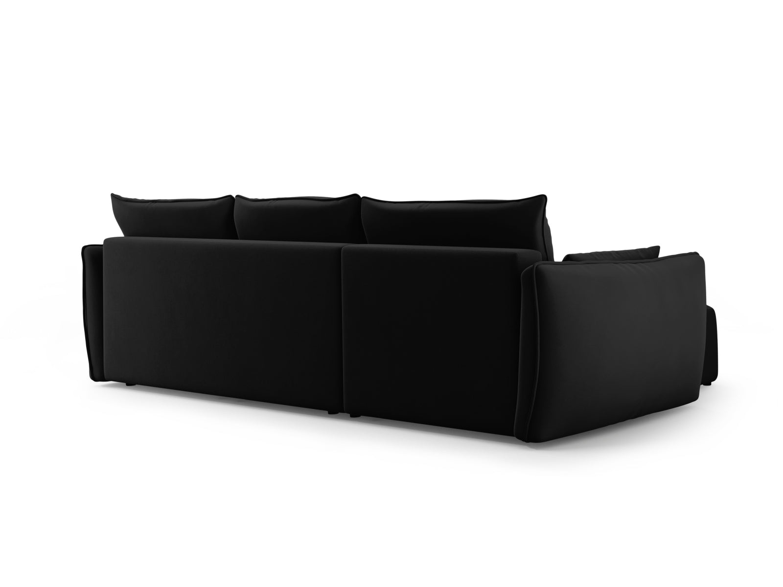 Elegantes 4-Sitzer Ecksofa rechts mit praktischer Schlaffunktion und Stauraum, Modell Matera in zeitgemäßem Black-Salvador für Ihr Zuhause.