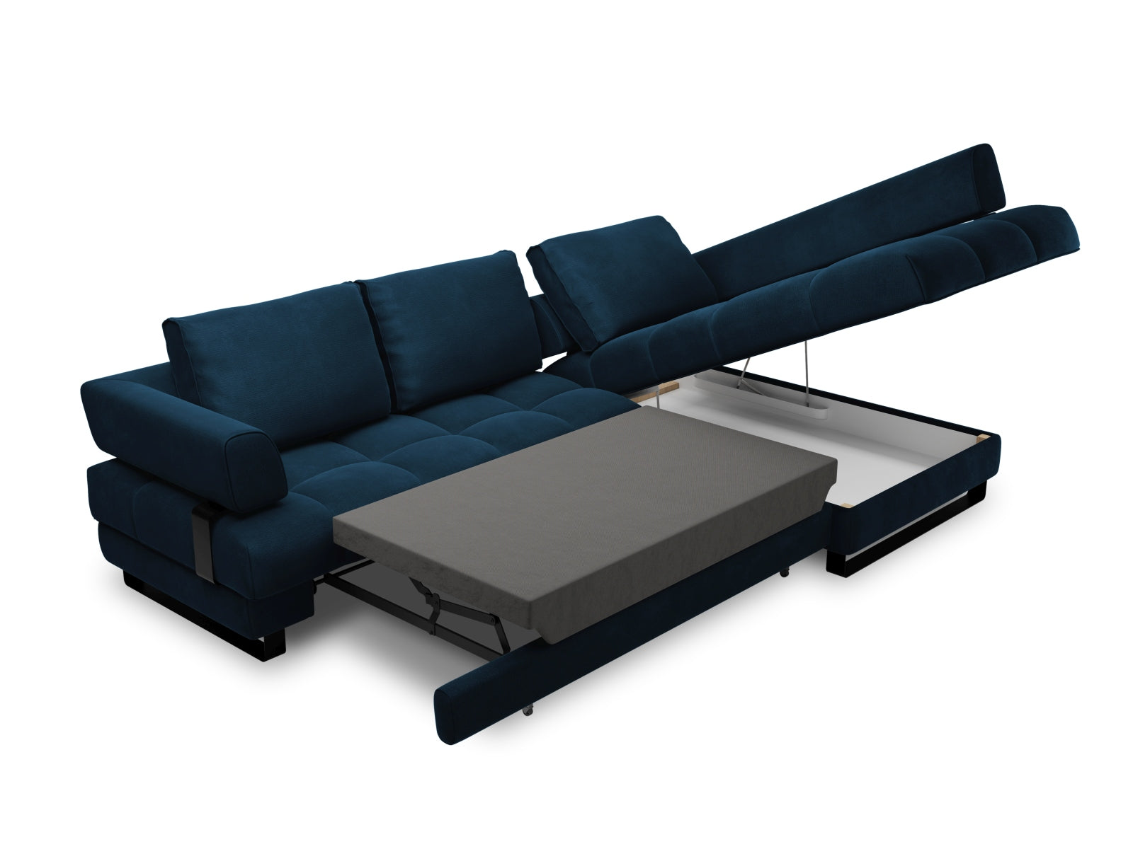 Erleben Sie das Clinton Velour Ecksofa von Cosmopolitan Design: stilvolles 5-Sitzer Sofa mit Schlaffunktion und viel Stauraum für Ihr modernes Zuhause!