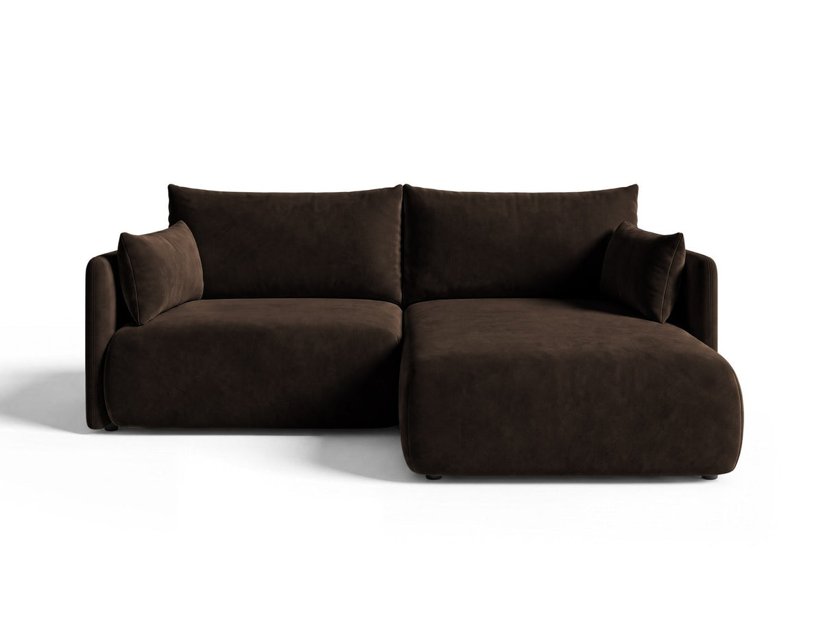 Monaco Ecksofa rechts mit Récamière, Bluvel-Bezug und schwarzen Kunststoffbeinen