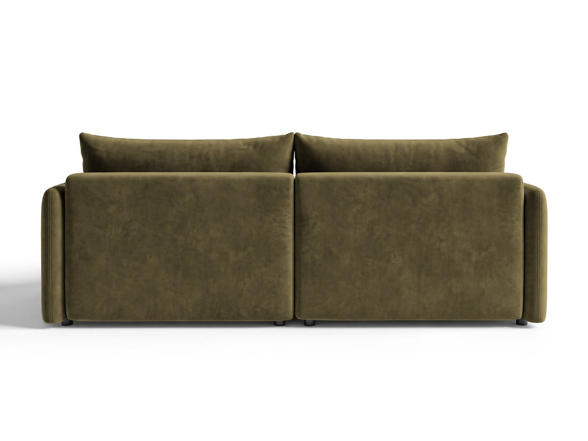 Monaco Ecksofa rechts mit Récamière, Bluvel-Bezug und schwarzen Kunststoffbeinen
