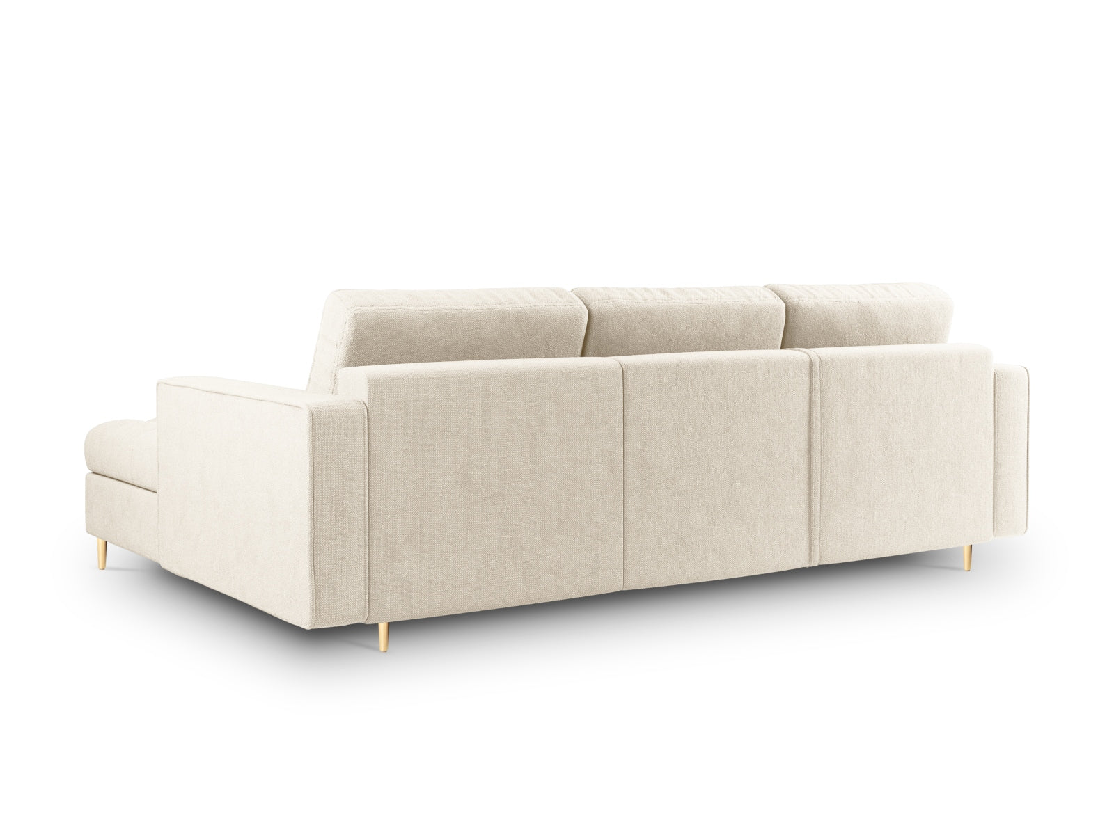 Beige 5-Sitzer Ecksofa Aspen mit Schlaffunktion und Stauraum, perfekt für moderne Wohnräume und gemütliche Abende.