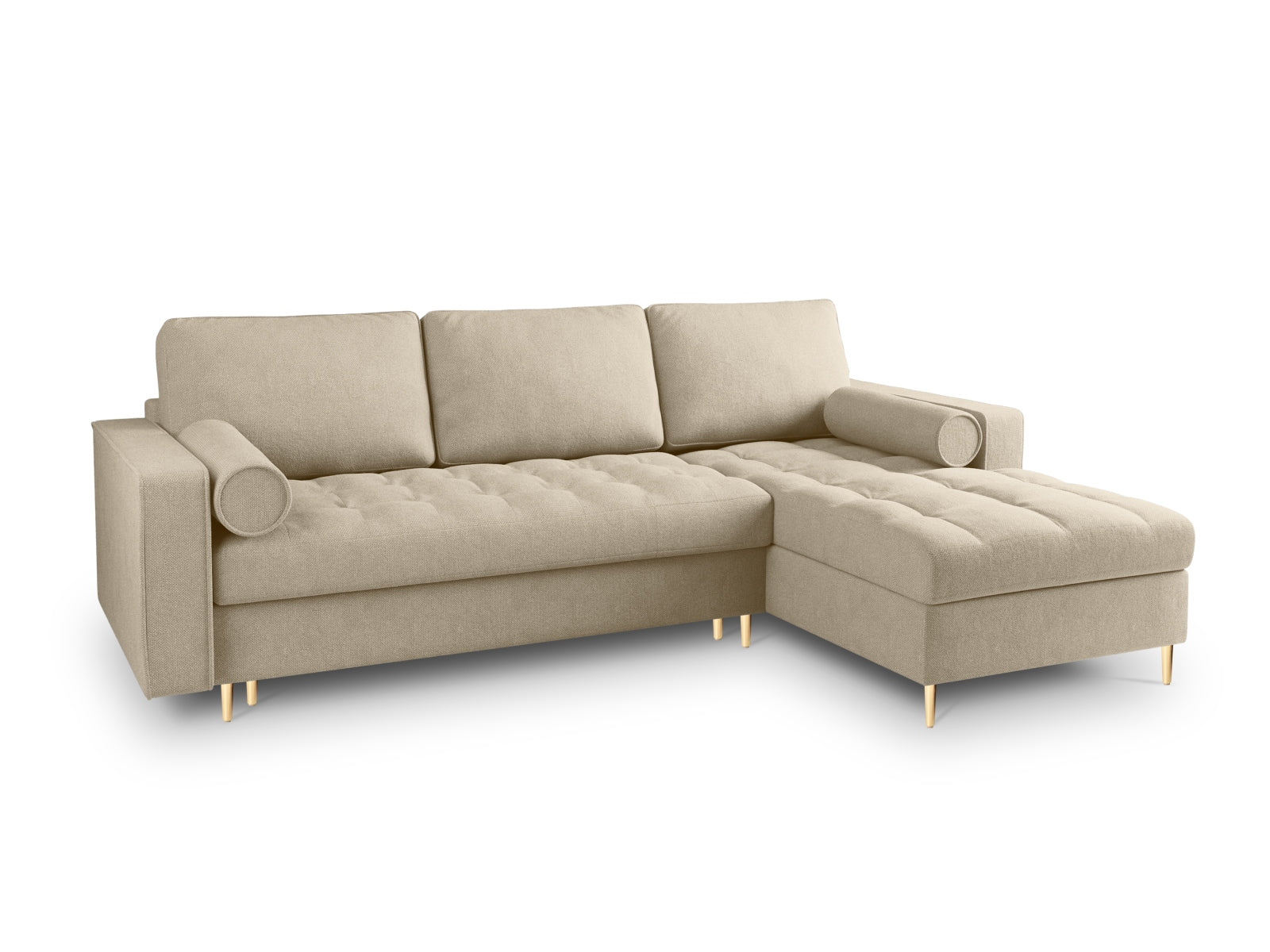 5-Sitzer Ecksofa rechts mit Schlaffunktion und Stauraum Aspen in Beige-Positano präsentiert im Onlineshop von KAQTU Design AG. Bettsofa rechts ist von Cosmopolitan Design