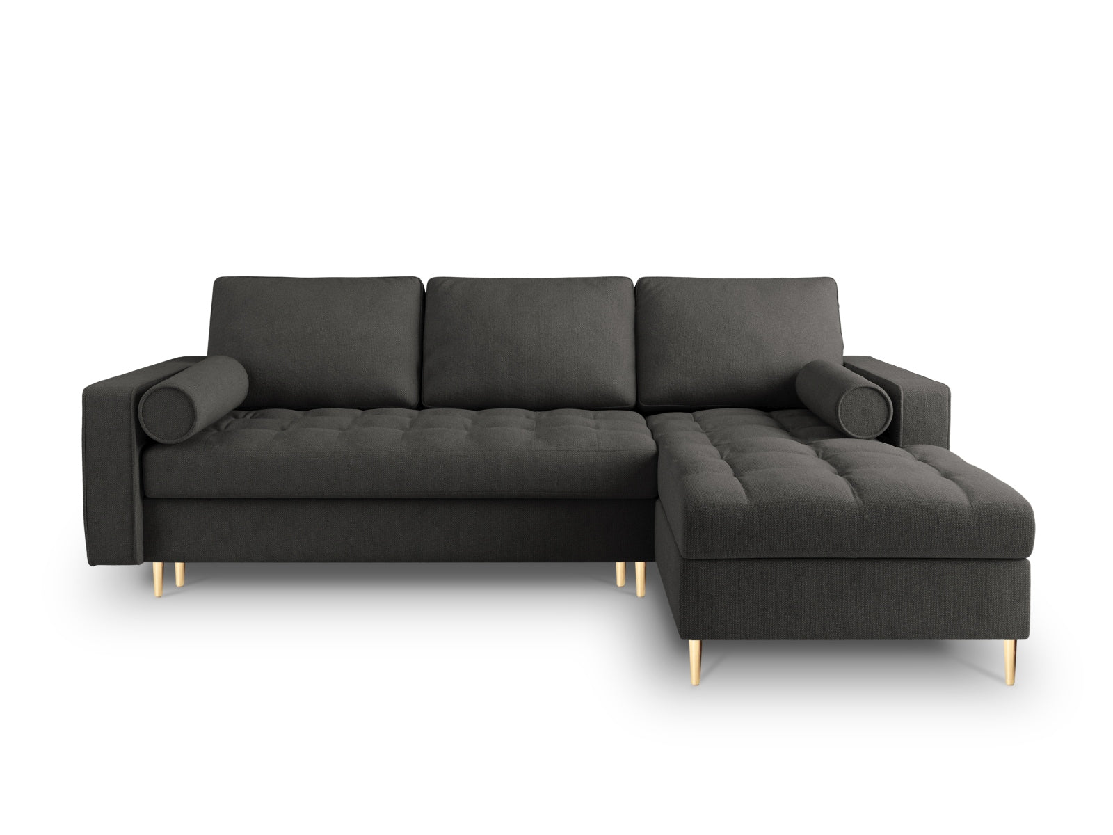 Elegantes 5-Sitzer Ecksofa Aspen in Dunkelgrau mit Schlaffunktion und praktischem Stauraum, ideal für moderne Wohnräume.