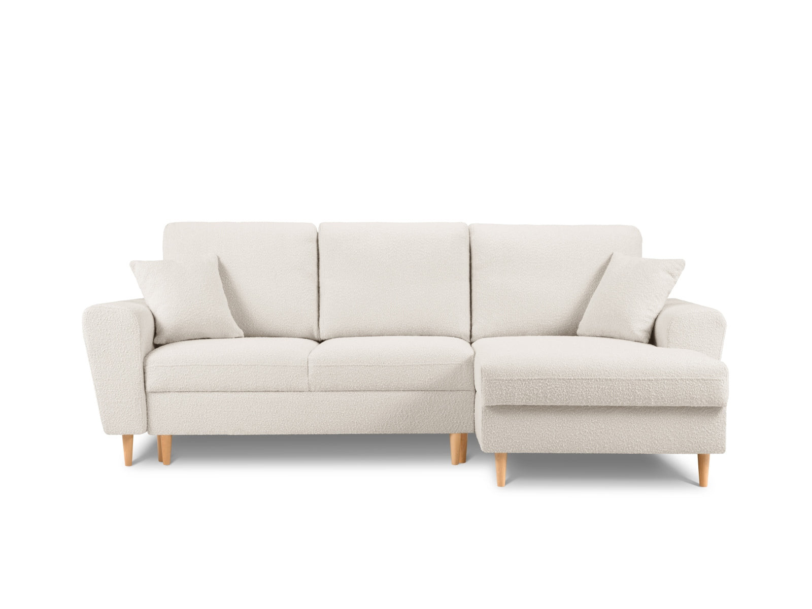 Kyoto Boucle Ecksofa rechts mit Schlaffunktion und Stauraumbox 4 Sitzer 145cm in Beige-Ascot präsentiert im Onlineshop von KAQTU Design AG. Bettsofa rechts ist von Cosmopolitan Design
