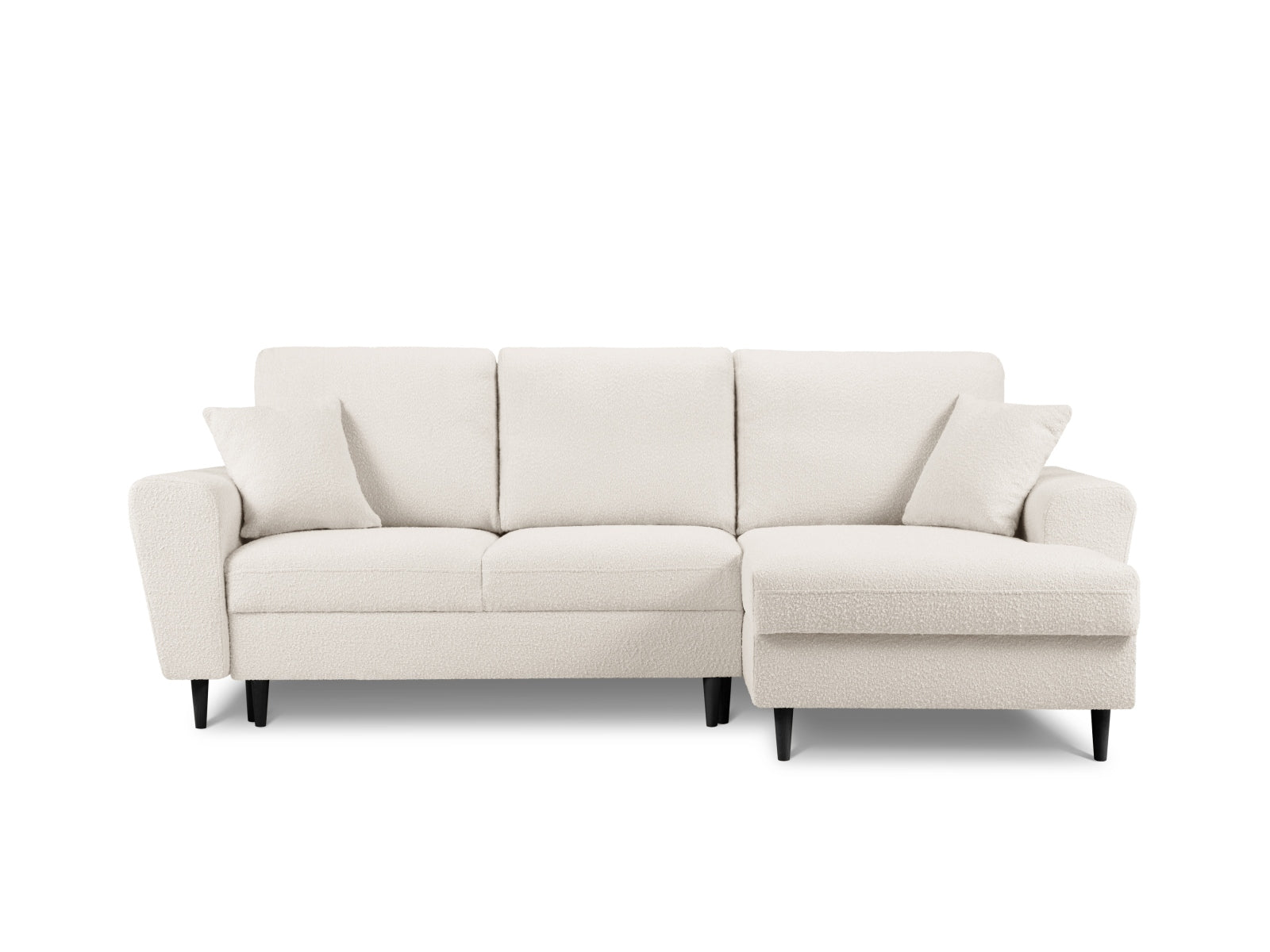 Stylisches Kyoto Boucle Ecksofa, rechts, 4-Sitzer mit Schlafoption und integriertem Stauraum, perfekt für entspannte Stunden und Übernachtungen.