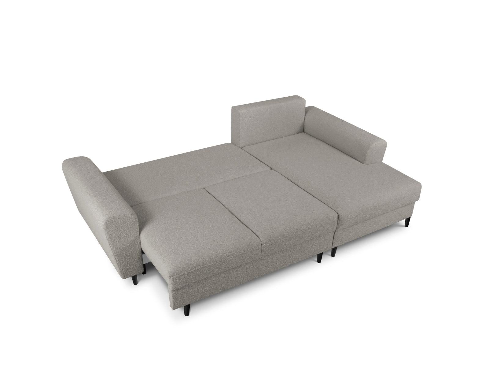 Elegantes Kyoto Boucle Ecksofa in Grau, rechts, mit praktischer Schlaffunktion und Stauraum, ideal für stilvolle Wohnräume.
