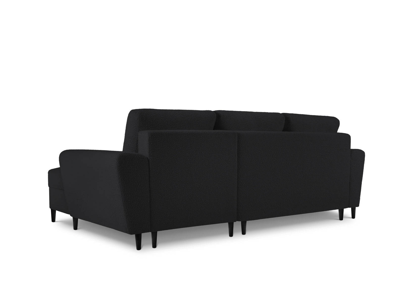 Stylisches Kyoto Boucle Ecksofa in Schwarz, 4-Sitzer mit Schlaffunktion und Stauraum, ideal für gemütliche Abende und Gästeübernachtungen.