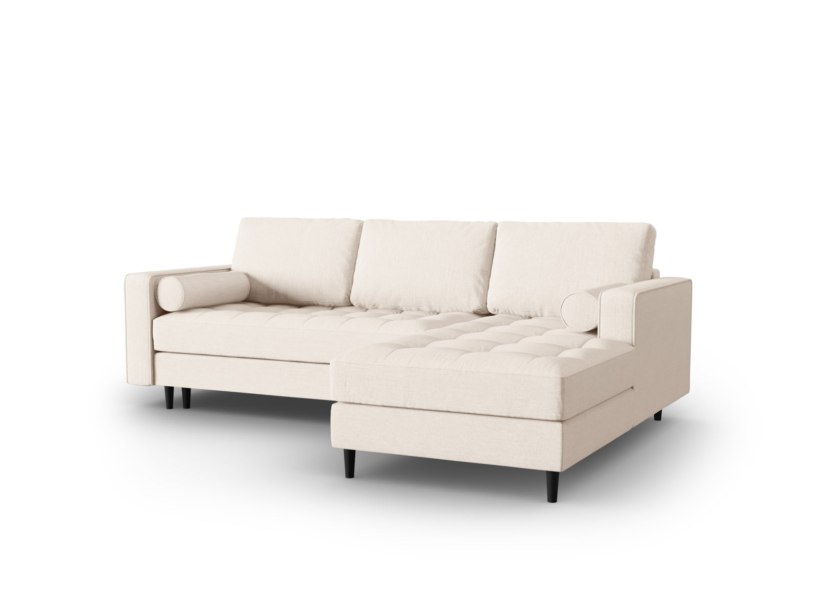 Elegantes 5-Sitzer Ecksofa Aspen in Light Beige-Melva, ideal für Wohnräume, bietet Schlaffunktion und praktischen Stauraum.