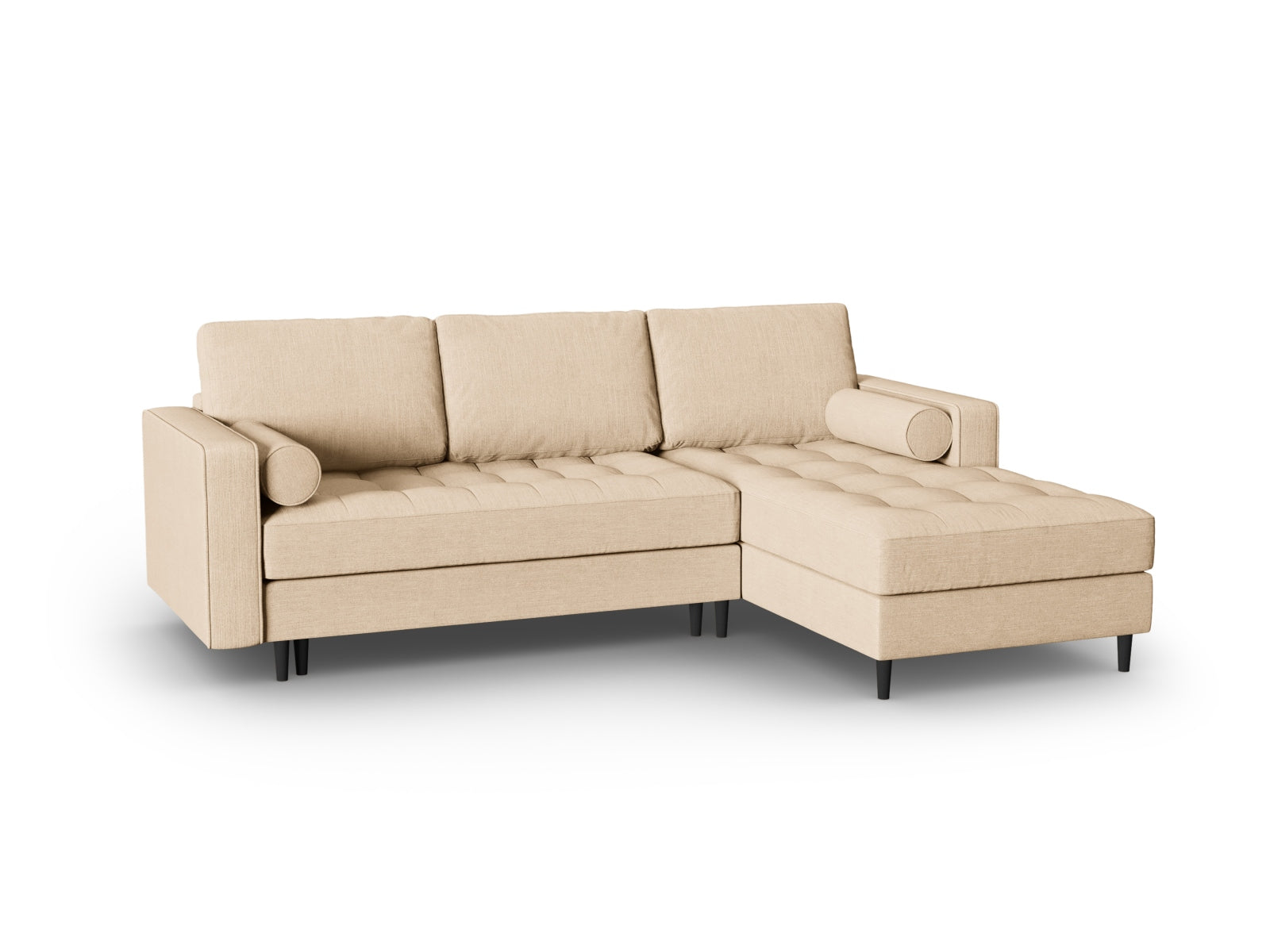 Beige Ecksofa Aspen mit Schlaffunktion und Stauraum, perfekt für stilvolle Wohnzimmer, von Cosmopolitan Design.
