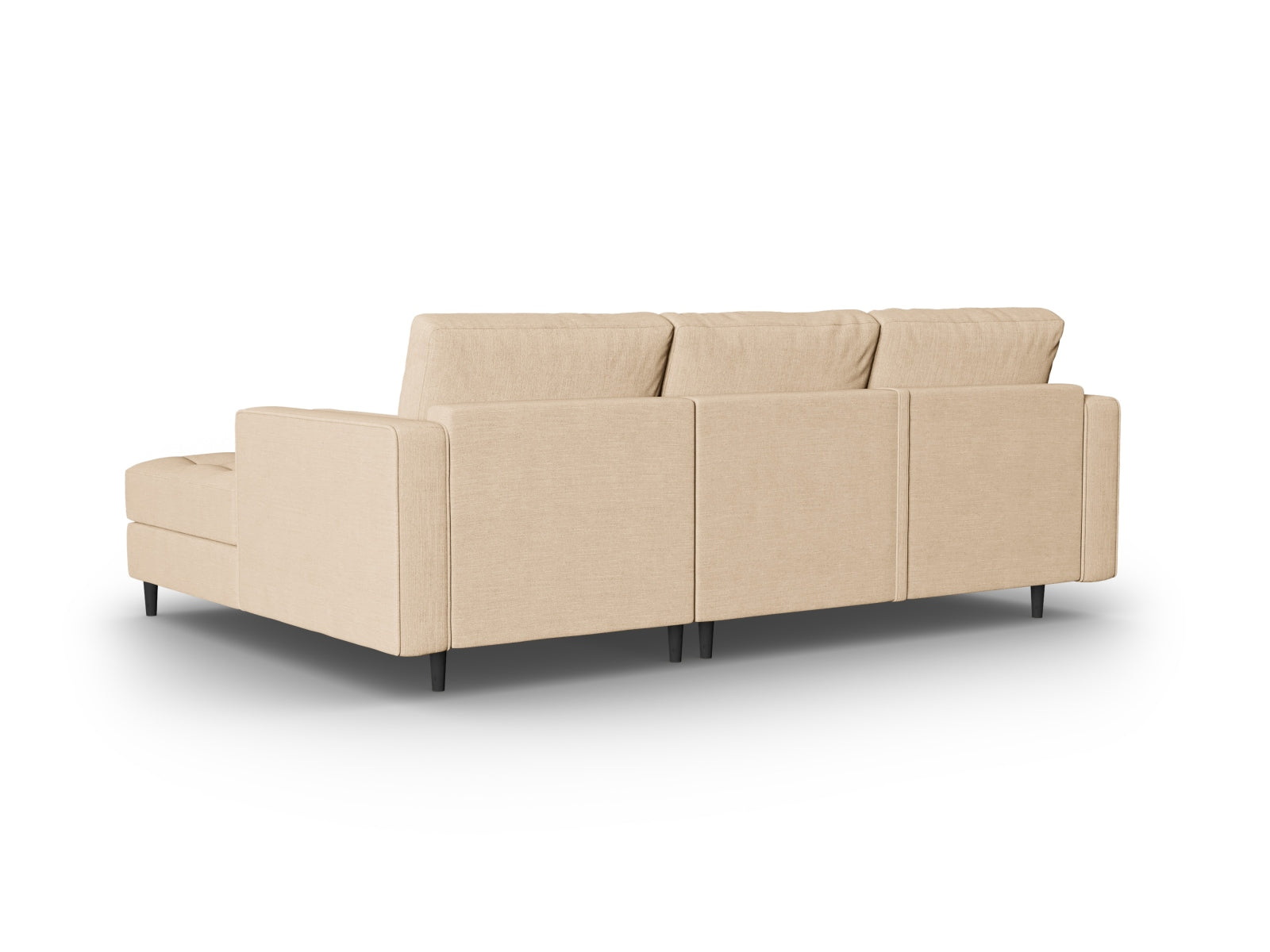 Beiges 5-Sitzer Ecksofa Aspen mit praktischer Schlaffunktion und Stauraum, ideal für moderne Wohnräume von Cosmopolitan Design.