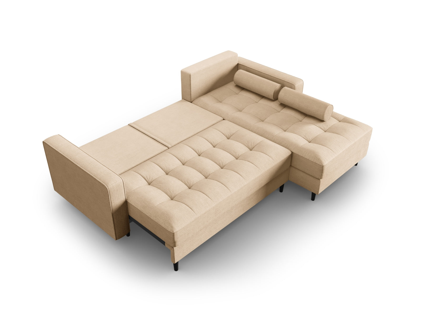 Elegantes Ecksofa Aspen in Beige, 5-Sitzer mit Schlaffunktion und Stauraum, perfekt für stilvolle und funktionale Wohnräume.