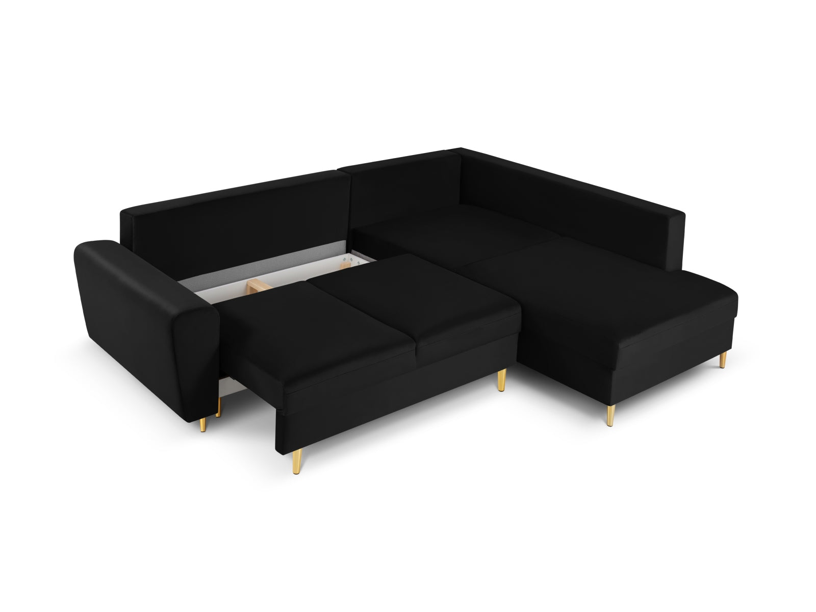 Entdecken Sie das Kyoto Velour Ecksofa rechts: stilvolles 5-Sitzer Sofa mit praktischer Schlaffunktion und Stauraumbox für Ihr Zuhause!