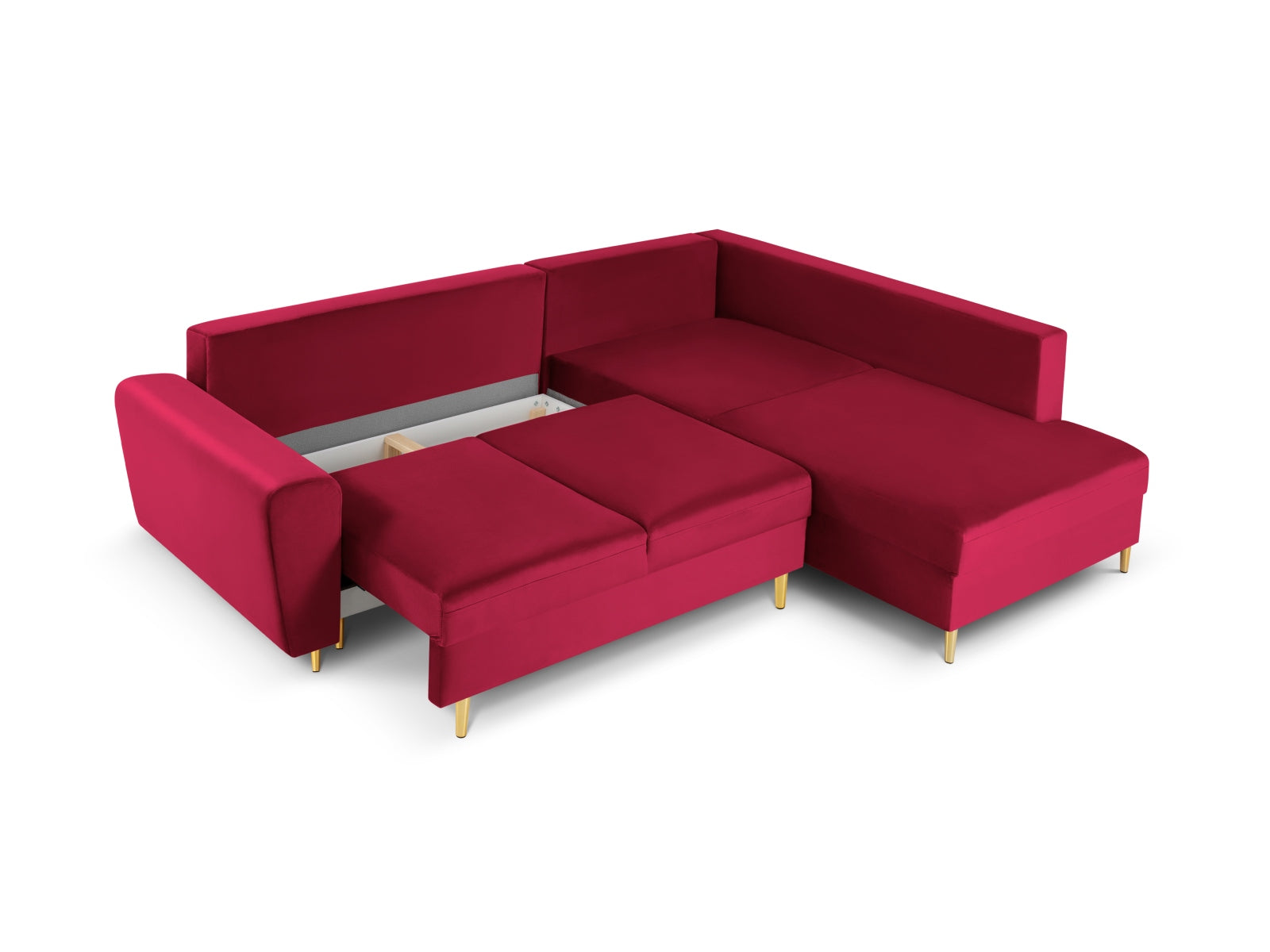 Entdecken Sie das Kyoto Velour Ecksofa rechts: stilvolles 5-Sitzer Sofa mit praktischer Schlaffunktion und Stauraumbox für Ihr Zuhause!