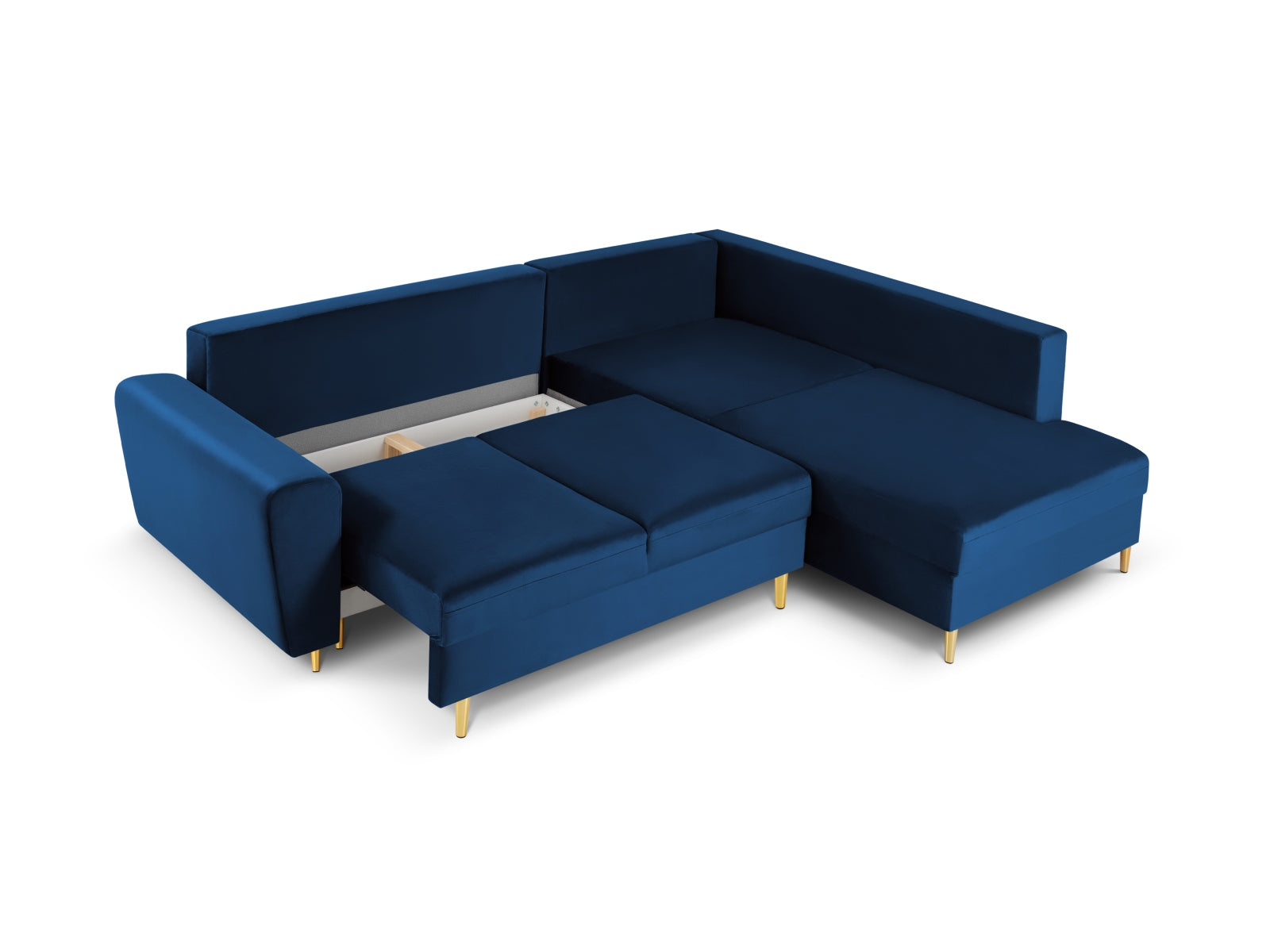 Entdecken Sie das Kyoto Velour Ecksofa rechts: stilvolles 5-Sitzer Sofa mit praktischer Schlaffunktion und Stauraumbox für Ihr Zuhause!