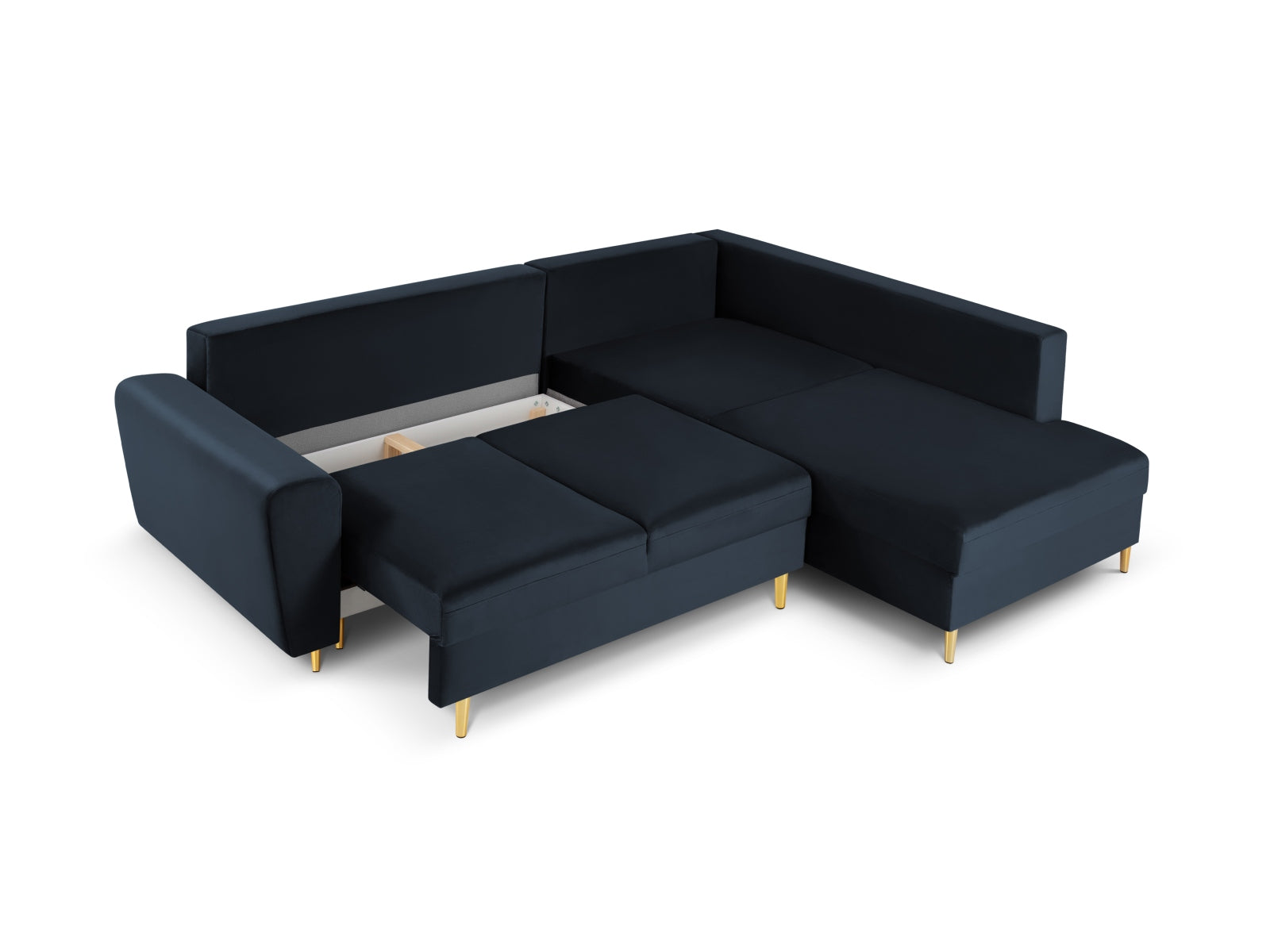 Entdecken Sie das Kyoto Velour Ecksofa rechts: stilvolles 5-Sitzer Sofa mit praktischer Schlaffunktion und Stauraumbox für Ihr Zuhause!