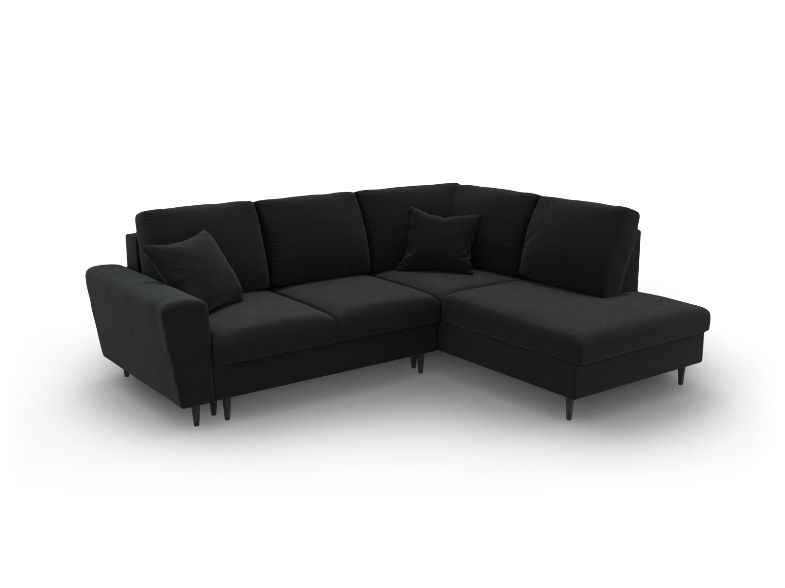 Entdecken Sie das Kyoto Velour Ecksofa rechts: stilvolles 5-Sitzer Sofa mit praktischer Schlaffunktion und Stauraumbox für Ihr Zuhause!