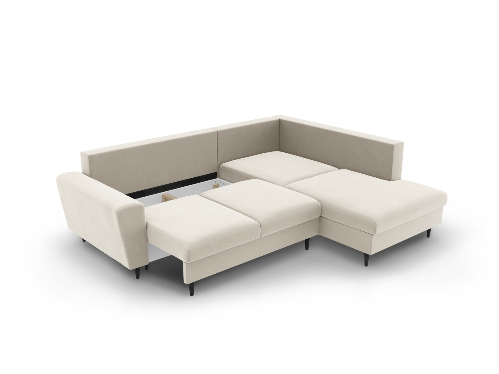 Entdecken Sie das Kyoto Velour Ecksofa rechts: stilvolles 5-Sitzer Sofa mit praktischer Schlaffunktion und Stauraumbox für Ihr Zuhause!
