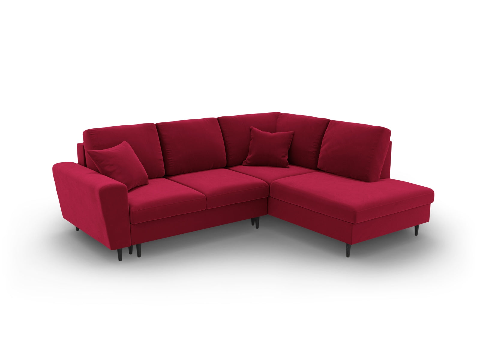 Entdecken Sie das Kyoto Velour Ecksofa rechts: stilvolles 5-Sitzer Sofa mit praktischer Schlaffunktion und Stauraumbox für Ihr Zuhause!