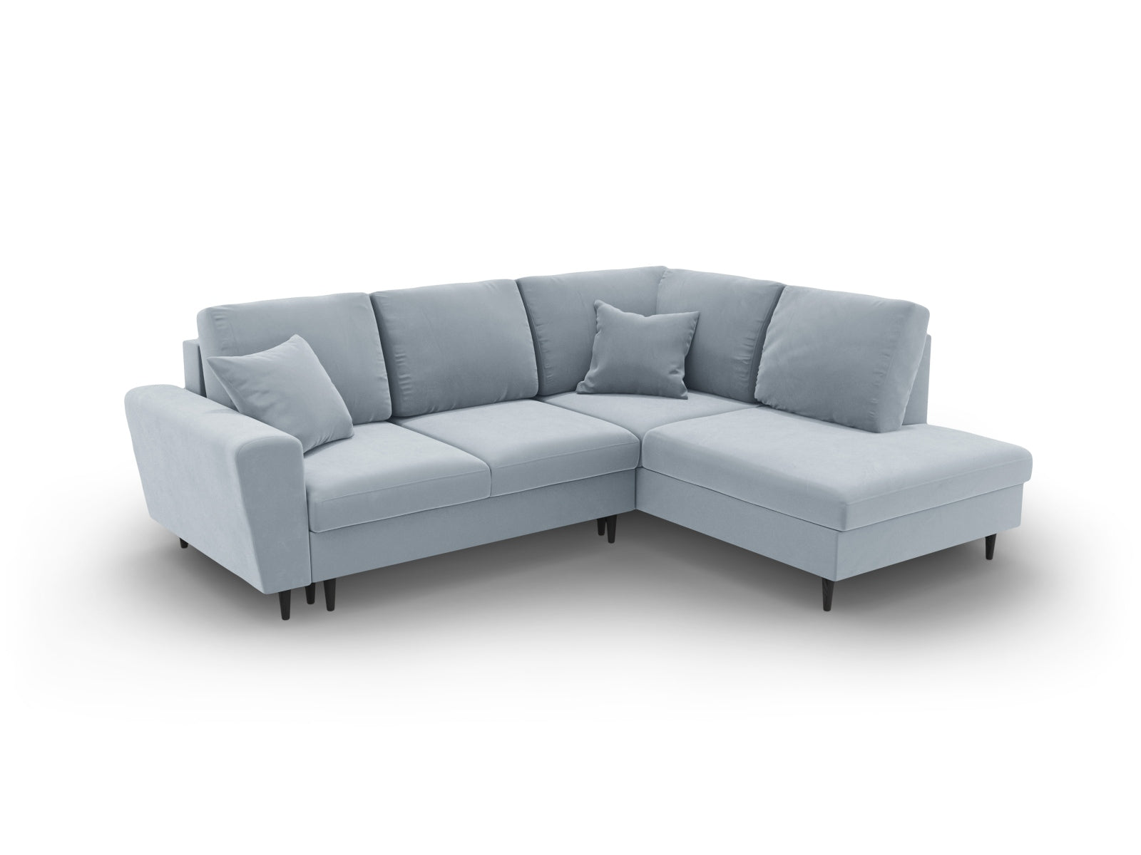 Entdecken Sie das Kyoto Velour Ecksofa rechts: stilvolles 5-Sitzer Sofa mit praktischer Schlaffunktion und Stauraumbox für Ihr Zuhause!