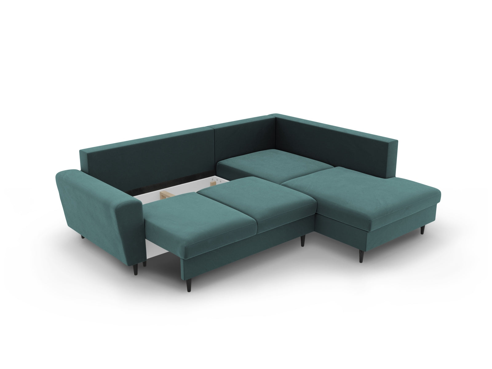Entdecken Sie das Kyoto Velour Ecksofa rechts: stilvolles 5-Sitzer Sofa mit praktischer Schlaffunktion und Stauraumbox für Ihr Zuhause!