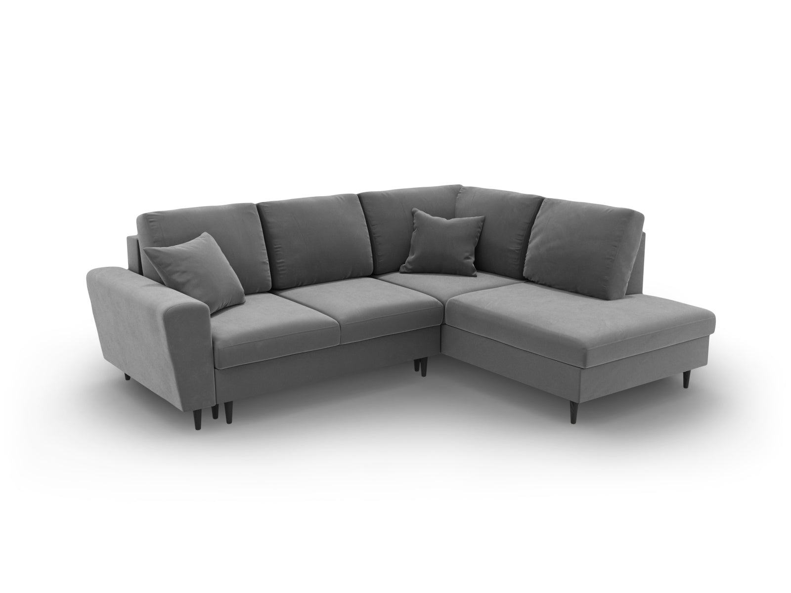 Entdecken Sie das Kyoto Velour Ecksofa rechts: stilvolles 5-Sitzer Sofa mit praktischer Schlaffunktion und Stauraumbox für Ihr Zuhause!