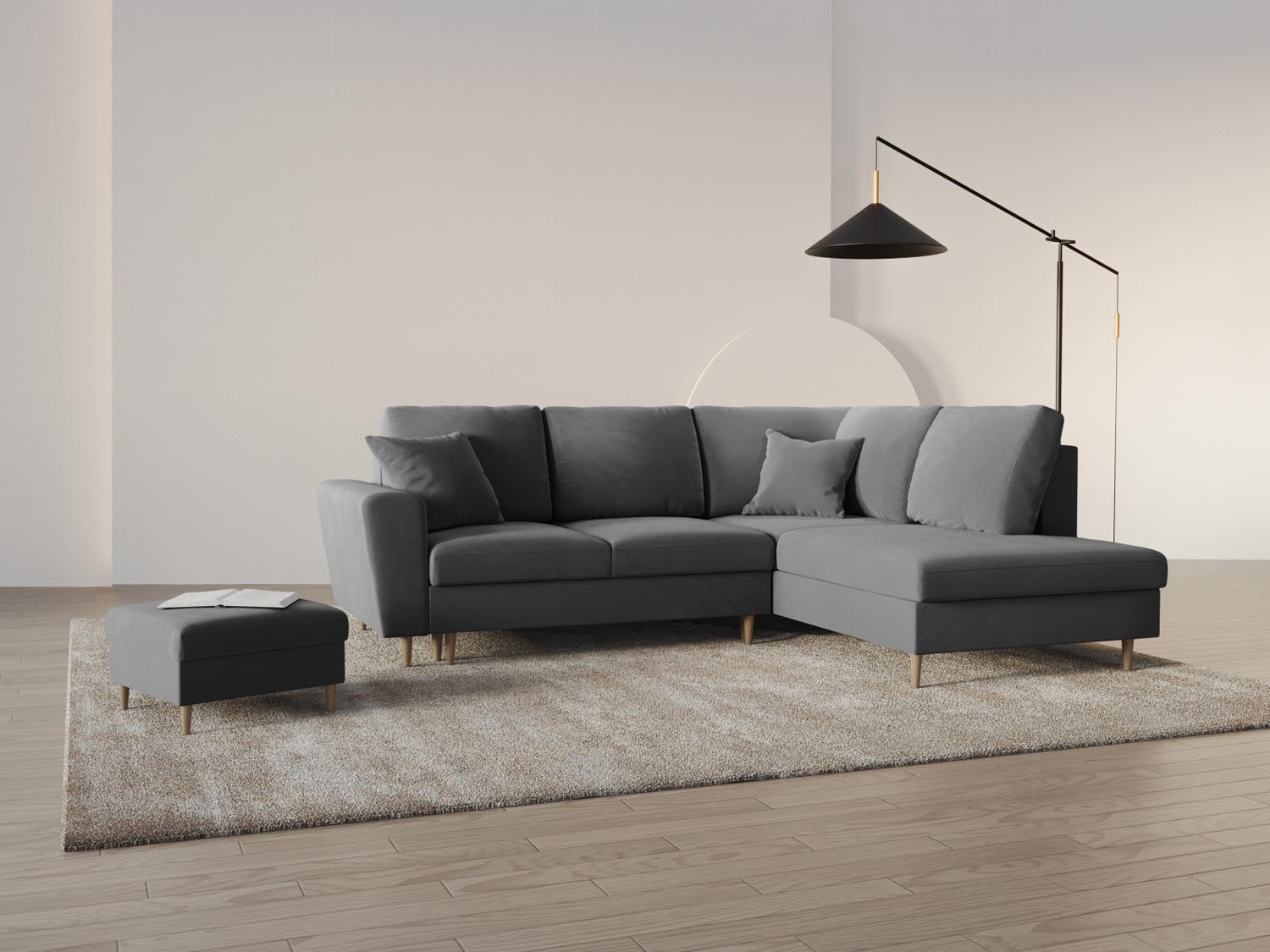 Entdecken Sie das Kyoto Velour Ecksofa rechts: stilvolles 5-Sitzer Sofa mit praktischer Schlaffunktion und Stauraumbox für Ihr Zuhause!