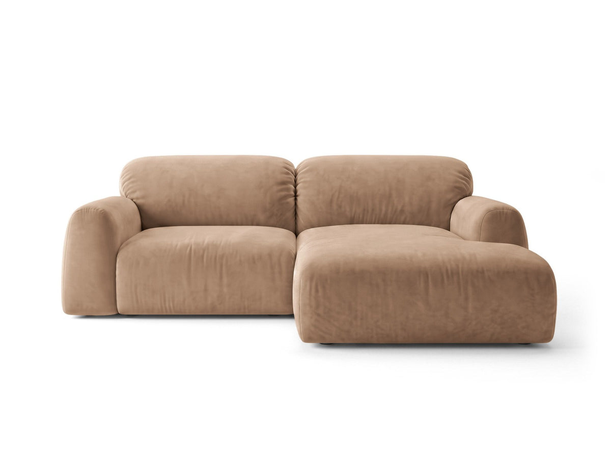 Milan Bettsofa rechts als Ecksofa mit Récamière, Bluvel-Bezug und schwarzen Kunststoffbeinen