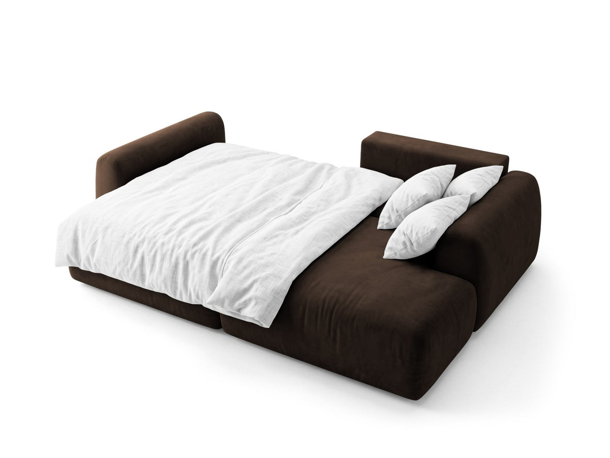 Milan Bettsofa rechts als Ecksofa mit Récamière, Bluvel-Bezug und schwarzen Kunststoffbeinen