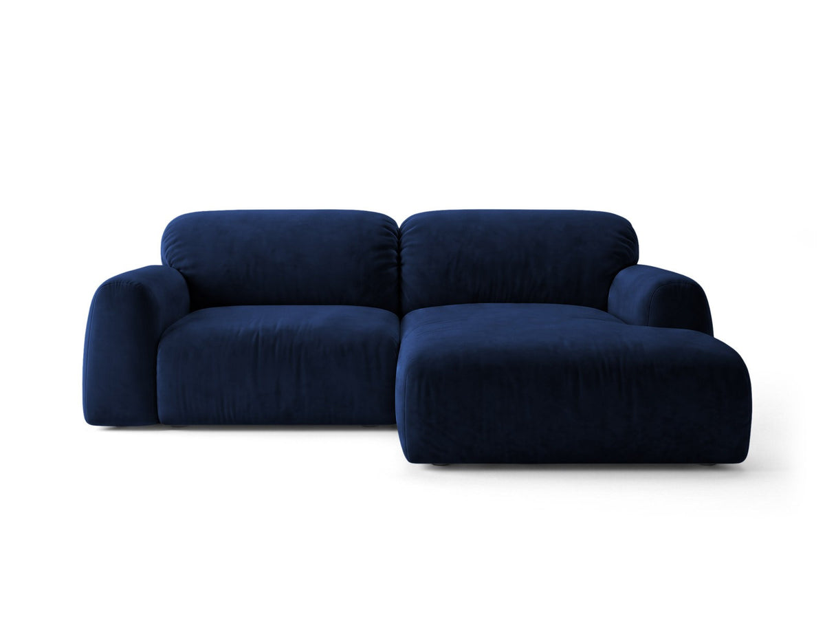 Milan Bettsofa rechts als Ecksofa mit Récamière, Bluvel-Bezug und schwarzen Kunststoffbeinen