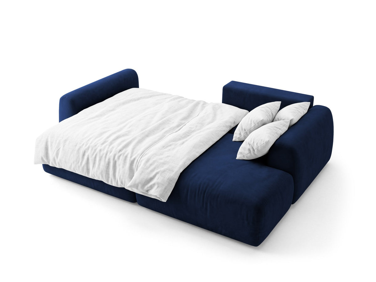 Milan Bettsofa rechts als Ecksofa mit Récamière, Bluvel-Bezug und schwarzen Kunststoffbeinen
