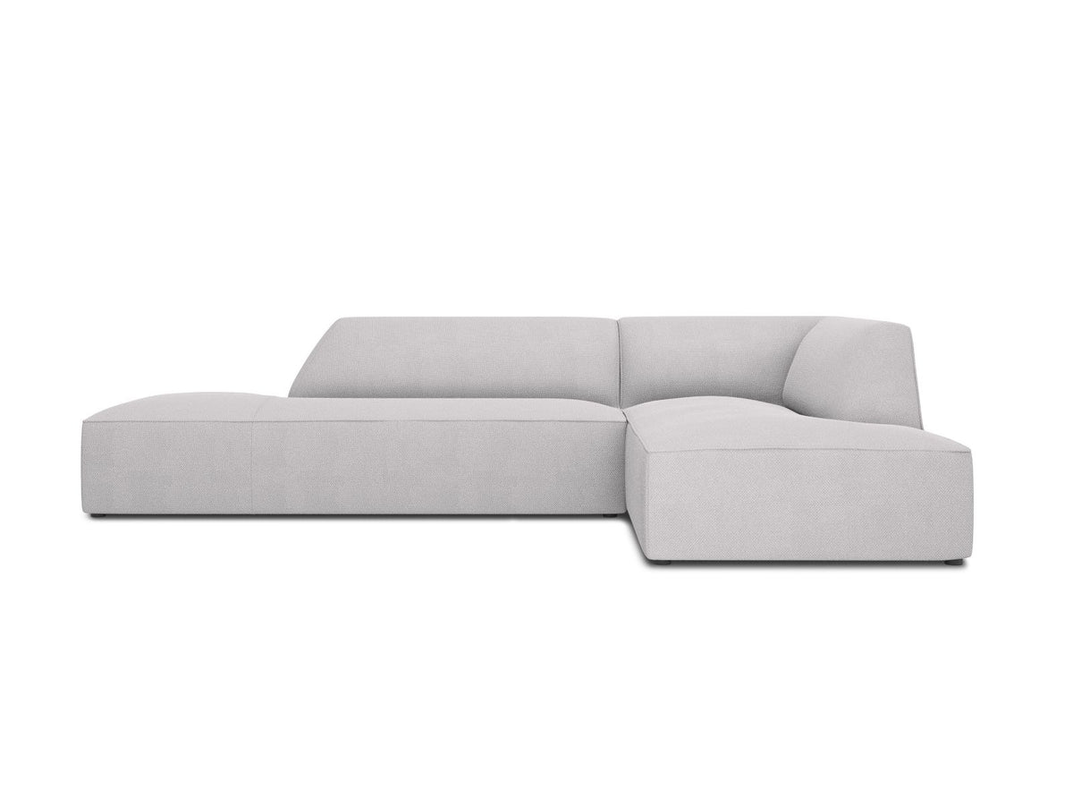 Modulares Ecksofa Siena in Light Grey-Ottawa mit Récamiere, Massivholzrahmen und schwarzen Kunststoffbeinen, 4-Sitzer, Breite 273 cm.