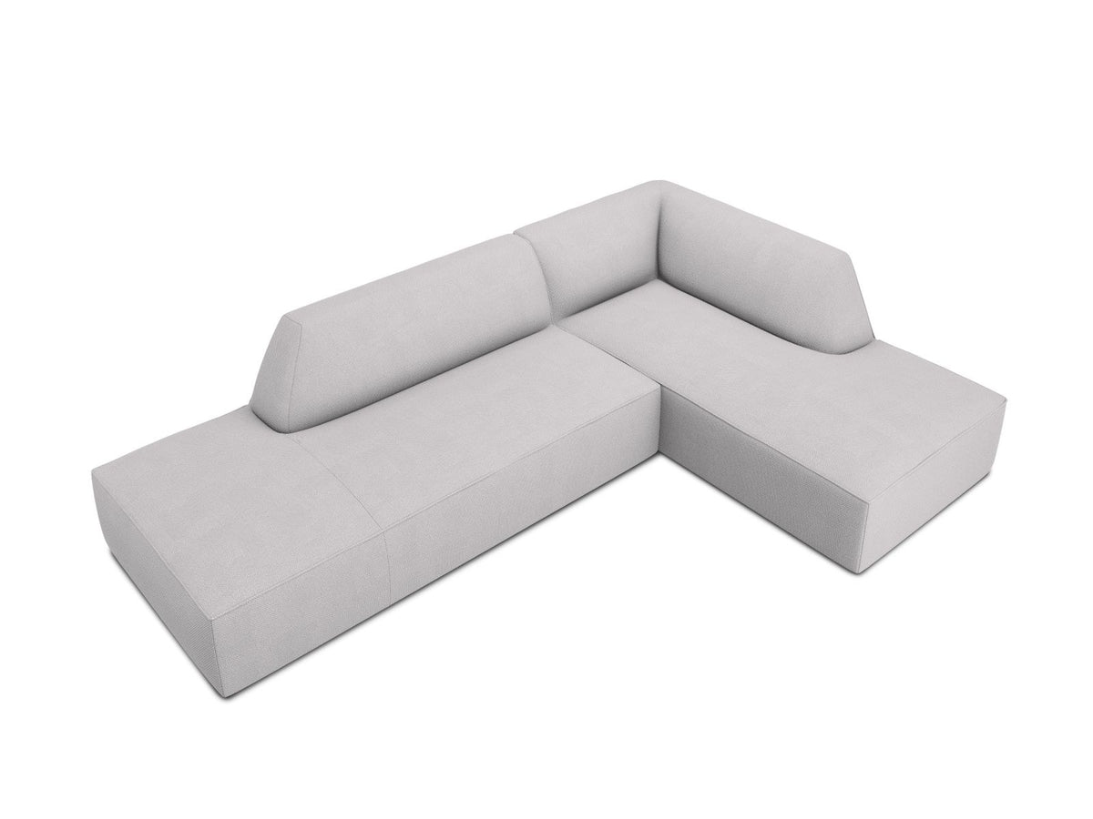 Modulares Ecksofa Siena in Light Grey-Ottawa mit Récamiere, Massivholzrahmen und schwarzen Kunststoffbeinen, 4-Sitzer, Breite 273 cm.