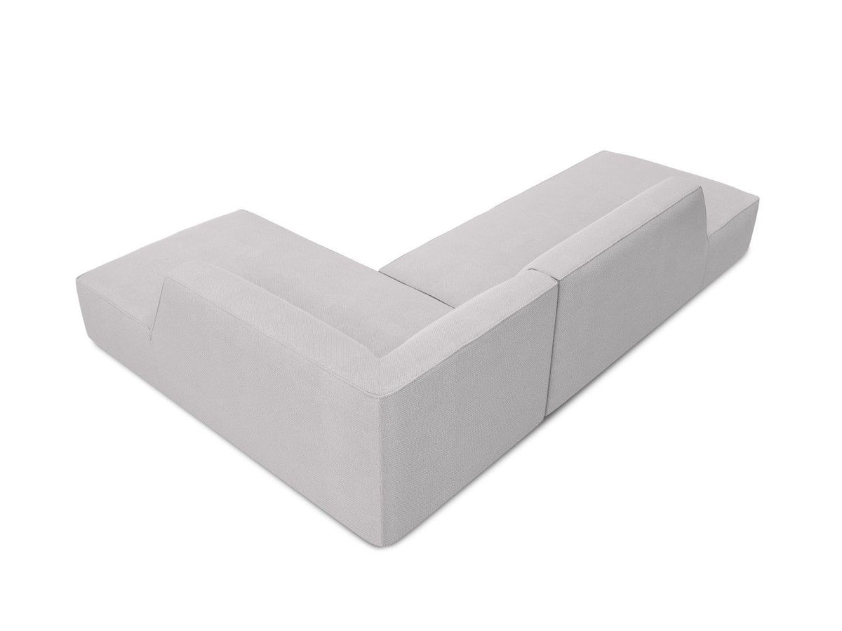 Modulares Ecksofa Siena in Light Grey-Ottawa mit Récamiere, Massivholzrahmen und schwarzen Kunststoffbeinen, 4-Sitzer, Breite 273 cm.